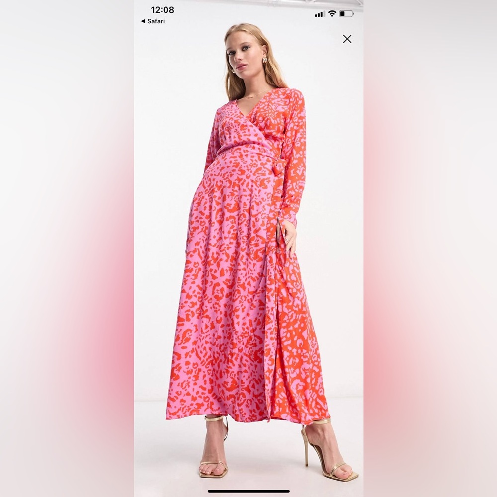 RED/PINK LEOPARD WRAP DRESS